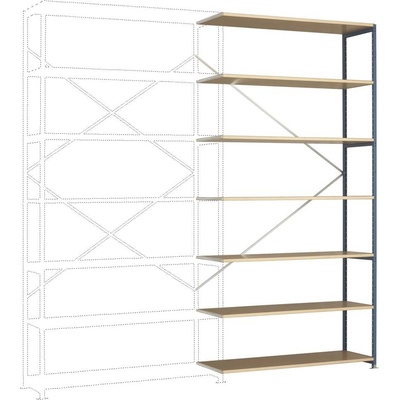 Manuflex RP1742.2001 Zásuvný policový diel Planoflex so 7 policami, (š x v x h) 1.47 x 3 x 50 m, ocel, drevená podlaha,
