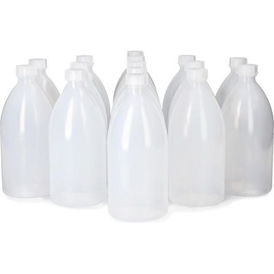 Lahve s úzkým hrdlem z LDPE, se šroubovacím uzávěrem, 1000 ml, 12 kusů