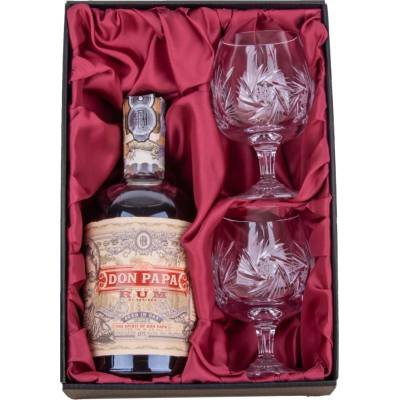 Bohemia Crystal BOHEMIA CRYSTAL Dárková sada rum Don Papa + 2 ručně broušené sklenice brus Větrník 250 ml