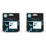 HP Compaq HP Inkjetpatrone 301, Refill Nein, 190, schwarz (Packung mit 2) - CH561EE