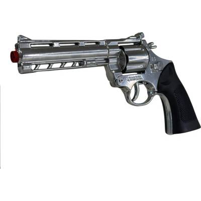 HafoToys Kovový revolver na kapslíkové kotoučky chromový s pouzdrem