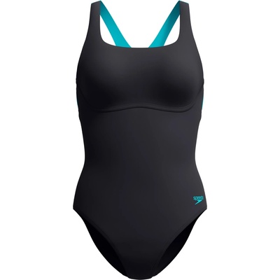 Speedo Дамски бански костюм Speedo Women's Solid Flex Band One Piece Swimsuit - Anthracite/Mayan Blue - размер 36 (EU) (150-6100-0112)