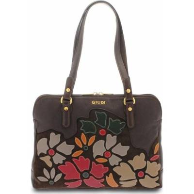 Giudi dámska kožená kabelka cez rameno s kvetinovým vzorom 37 × 28 cm hnedá