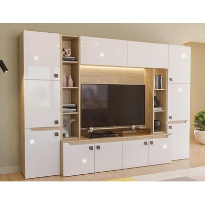 Холна секция Smart L290 дъб небраска и бяло супер гланц