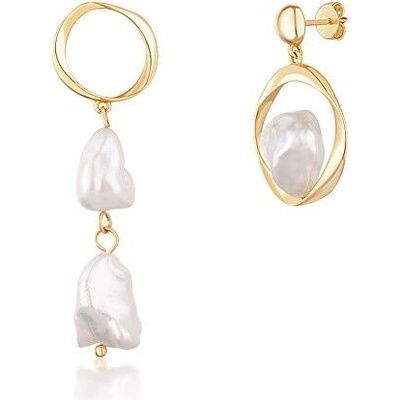 JwL Luxury Pearls asymetrické pozlátené náušnice s pravými barokovými perlami JL0723