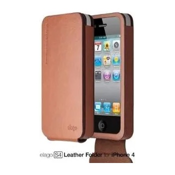elago S4 Folder Type - калъф от естествена кожа + защитно покритие за iPhone 4/4S