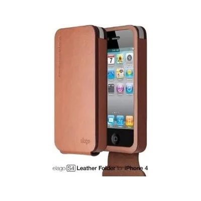 elago S4 Folder Type - калъф от естествена кожа + защитно покритие за iPhone 4/4S