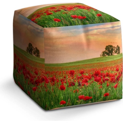 Sablio Taburet Cube Pole vlčích máků 2: 40x40x40 cm