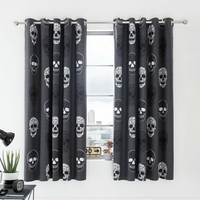Tmavosivý detský záves 2 ks 168x183 cm Skulls – Catherine Lansfield