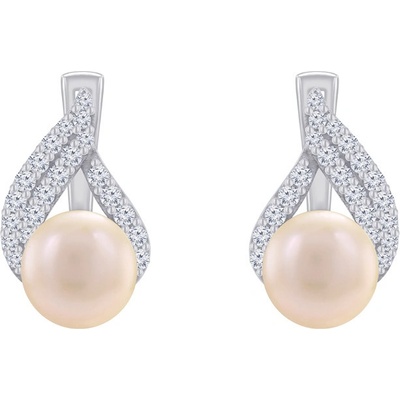 Eppi Strieborné náušnice s broskyňovými perlami a zirkónmi Zeta E38007