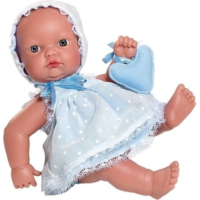 Asi bábätko Gordi 28cm v modrých šatách s hrkálkou