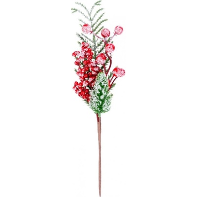 MagicHome Větvička s bobulkami červená efekt mrazu 29 cm ST8091538
