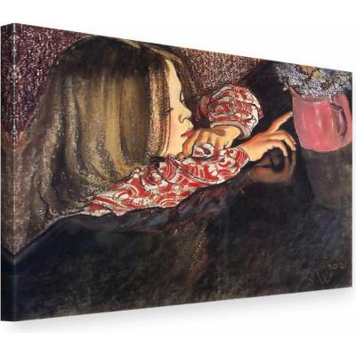 Obraz na plátne DIEVČA S VÁZOU S KVETMI – Stanislaw Wyspiański - 50x40 cm