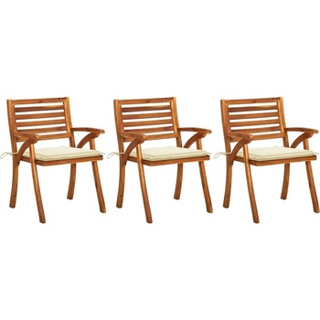 vidaXL Градински трапезни столове с възглавници, 3 бр, акация масив (3060787)