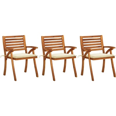 vidaXL Градински трапезни столове с възглавници, 3 бр, акация масив (3060787)