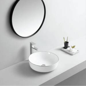 Inter Ceramic Мивка за баня ICB 875 SILVER EDGE, монтаж върху мебел, порцелан, бял + сребърен, 41.5x41.5x13.5см (875 SILVER EDGE)