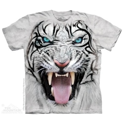 Tričko unisex The Mountain Big Face Tribal White Tiger šedé