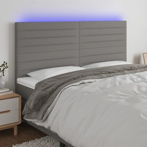 vidaXL LED горна табла за легло, тъмносива, 200x5x118/128 см, плат (3122587)