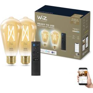 Philips К-кт 2xLED Димируема крушка ST64 E27/7W/230V 2000-5000K CRI 90 Wi-Fi + д. у. -WiZ (WI0152)