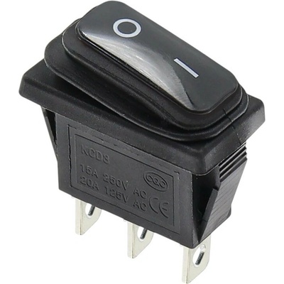 Kolískový vypínač obdĺžnikový KCD3, ON-OFF, IP65, 250V/15A, čierny