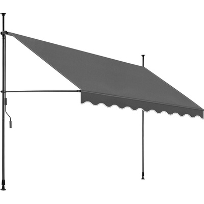 Tectake Upínací markýza s ruční klikou, výškově nastavitelná 350 x 180 cm, černá/šedá