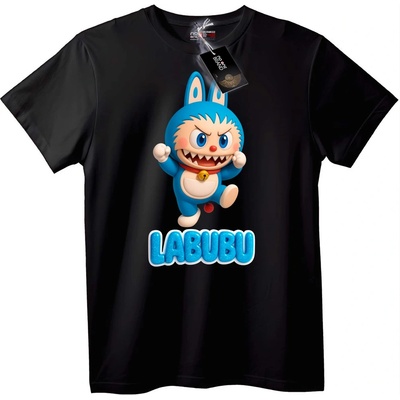 NOONEBRAND Тениска Labubu Синя Карикатура - 2XL, Black