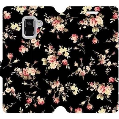 Pouzdro Mobiwear parádní flip Samsung Galaxy A8 2018 - VD02S Květy na černé