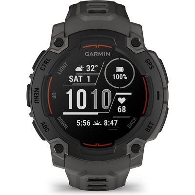 Смарт часовник Garmin Instinct E - 45mm Black, дизайн с два прозореца, 0.9" x 0.9" (2.2 cm) MIP дисплей, Bluetooth, ANT+, GPS, 128MB вградена памет, мониторинг на съня, компас, 10ATM, до 16 дни време На работа, черен (010-02933-00)