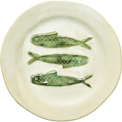 MADAM STOLTZ Kameninový tanier Green Fish 21 cm