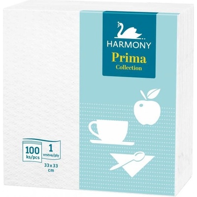 Harmony Prima papierové servítky 1-vrstvové 33 x 33 cm biele 100 ks