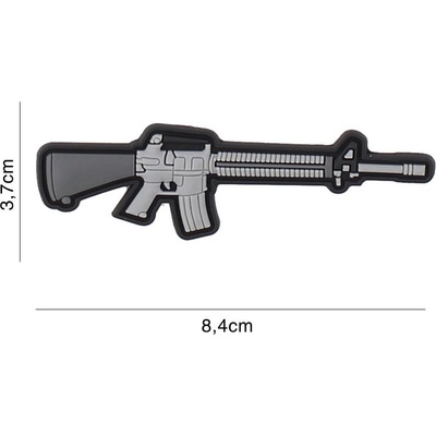 Gumová nášivka 101 Inc zbraň M16 - sivá