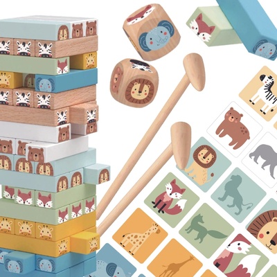 Tooky Toy Jenga Zvieratká pastel