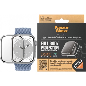 Panzer Стъклен протектор за часовник със силиконова рамка PanzerGlass за Apple watch Series 8 / Series 7, 41 mm, D3O Bio - Прозрачна рамка,