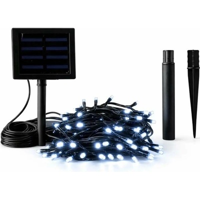 DECOLED LED venkovní solární světýlka na zahradu 10 m, ledově bílá, 100 diod, černý kabel IP44, solární panel