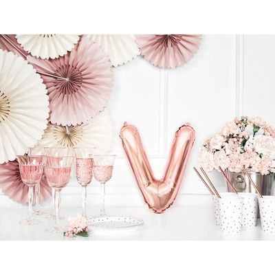 Party Deco FB2M V 019R Fóliový balón ružovo zlatý písmeno 35 cm V