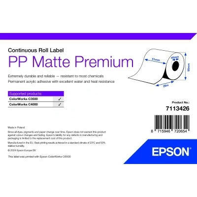 Epsonlabel Epson PP Matte Label Premium, Continuous Roll, 51mm x 29m (7113426)