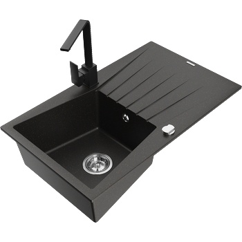 Mexen Cesar гранитна мивка с 1 отделение с отцедник и кухненски смесител Rita, черен/златен металик - 6514-75-670300-70 (6514-75-670300-70)