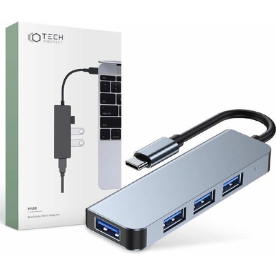 USB Хъб Tech-Protect USB-C Hub 4in1 v1, 4 порта, 4x USB 3.0, сив (THP811GRY / 55147)
