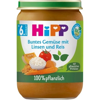 Hipp Био пюре Hipp - Зеленчуци с ориз и леща, 6 м+, 190 g (60501)