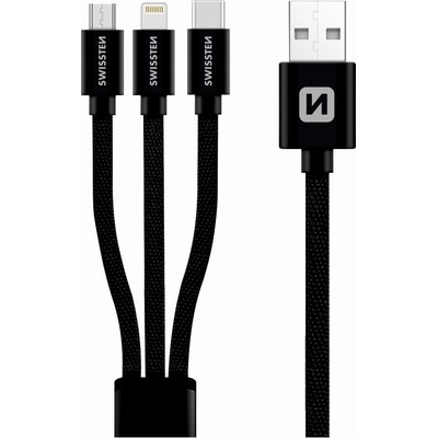 Swissten kabel Textile 3in1mFi 1,2m, černá