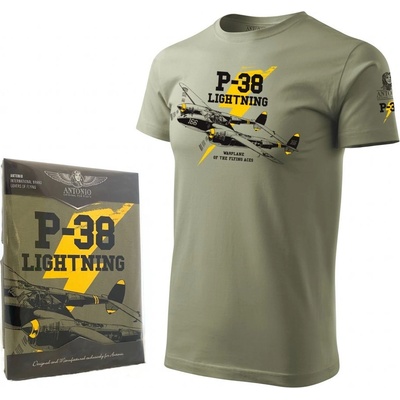 Tričko Antonio s vojnovým lietadlom P-38 LIGHTNING olivové