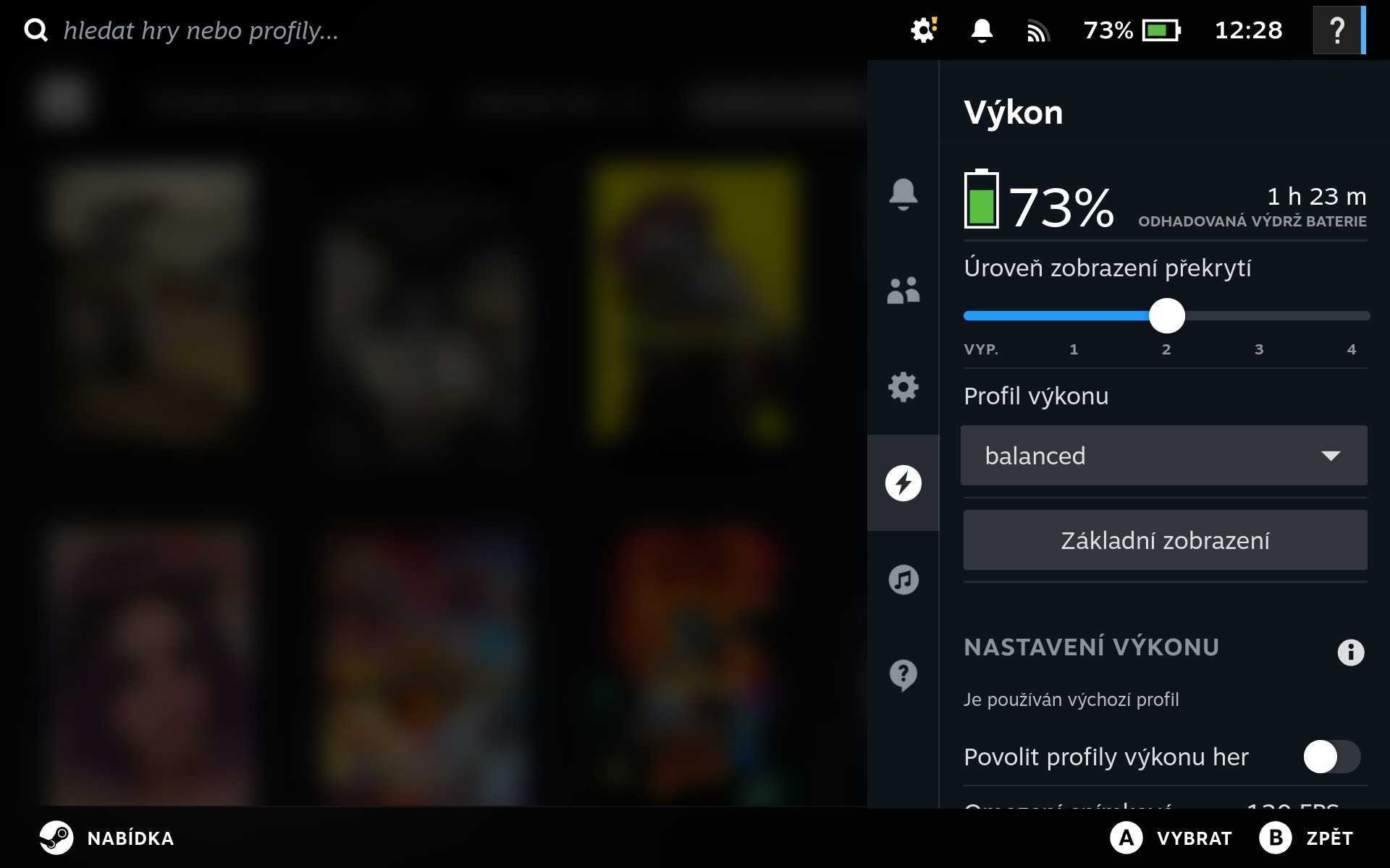 Screenshot Herných režimov a odhadované výdrže batérie na Lenovo LEGION Go S