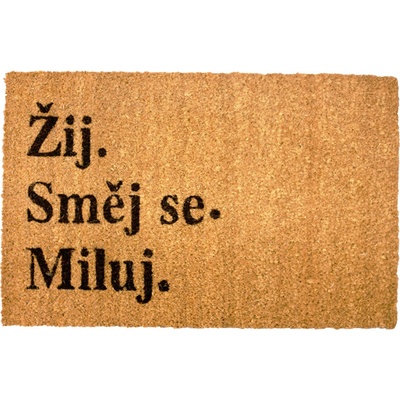 Home Elements Rohožka s textem Žij, směj se, miluj hnědé 40 x 60 cm