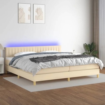 vidaXL Боксспринг легло с матрак и LED, кремава, 200x200 см, плат (3133906)