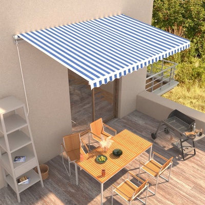 vidaXL Ručně zatahovací markýza 450 x 300 cm modrobílá