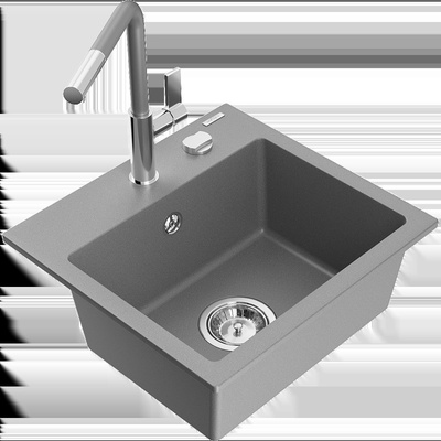 Milo гранитна мивка с 1 корито с кухненски смесител Flora, сив - 6505-71-670401-06 (6505-71-670401-06)
