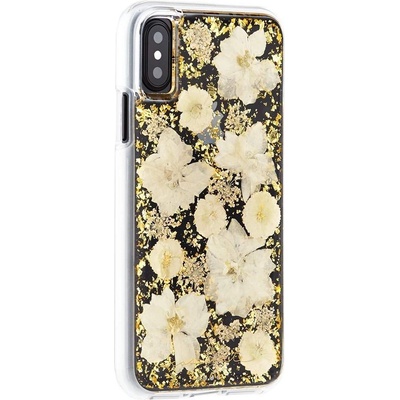 Case-Mate Karat Petals Case - дизайнерски кейс с истински цветя и с висока защита за iPhone XS, iPhone X (златист)