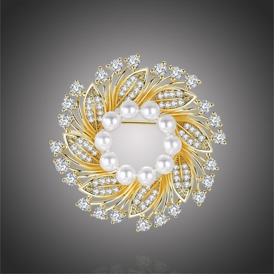 Éternelle brož se sladkovodními perlami a čirými zirkony Carlota B2227-XZ0392 zlatá