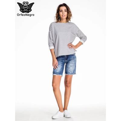 Fashionhunters Blue denim shorts with long legs modrá