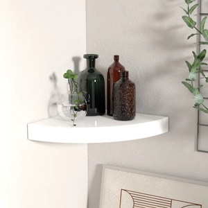 vidaXL Плаващ ъглов рафт, бял гланц, 25x25x3, 8 см, MDF (323886)